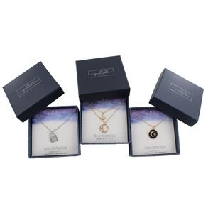 3 Fine Plate Cubic Zirconia Celestial Moon Star Necklaces in Gift Boxes